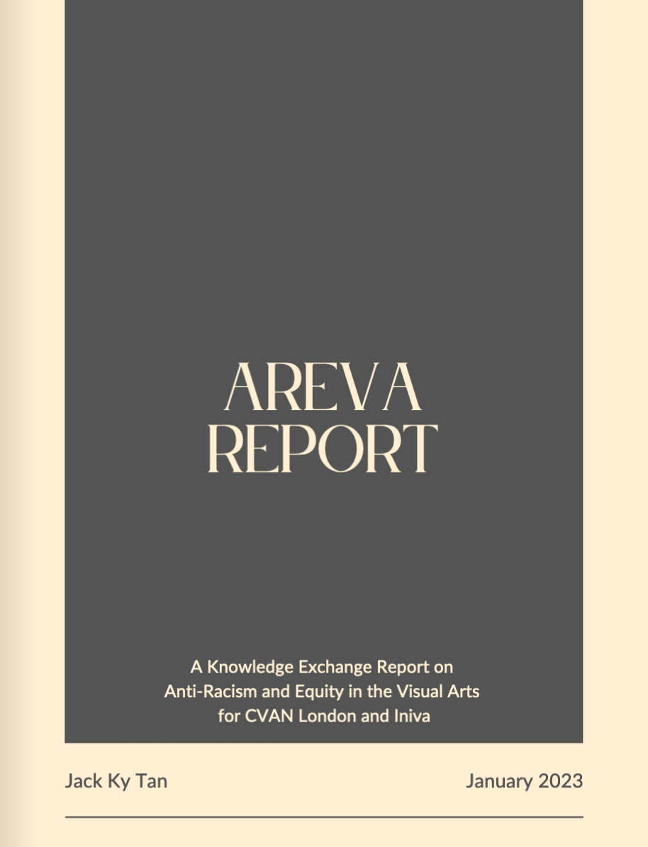 Cover of the AREVA report, A Knolwedge Exchange Report on Anti-Racism and Equity in the Visual Arts